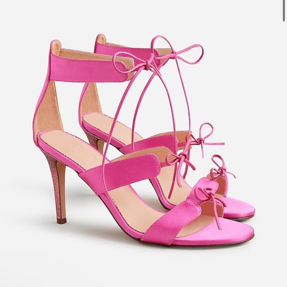 J. Crew NWT‎ Collection Rylie Lace-Up Heels in Italian Satin - Pink